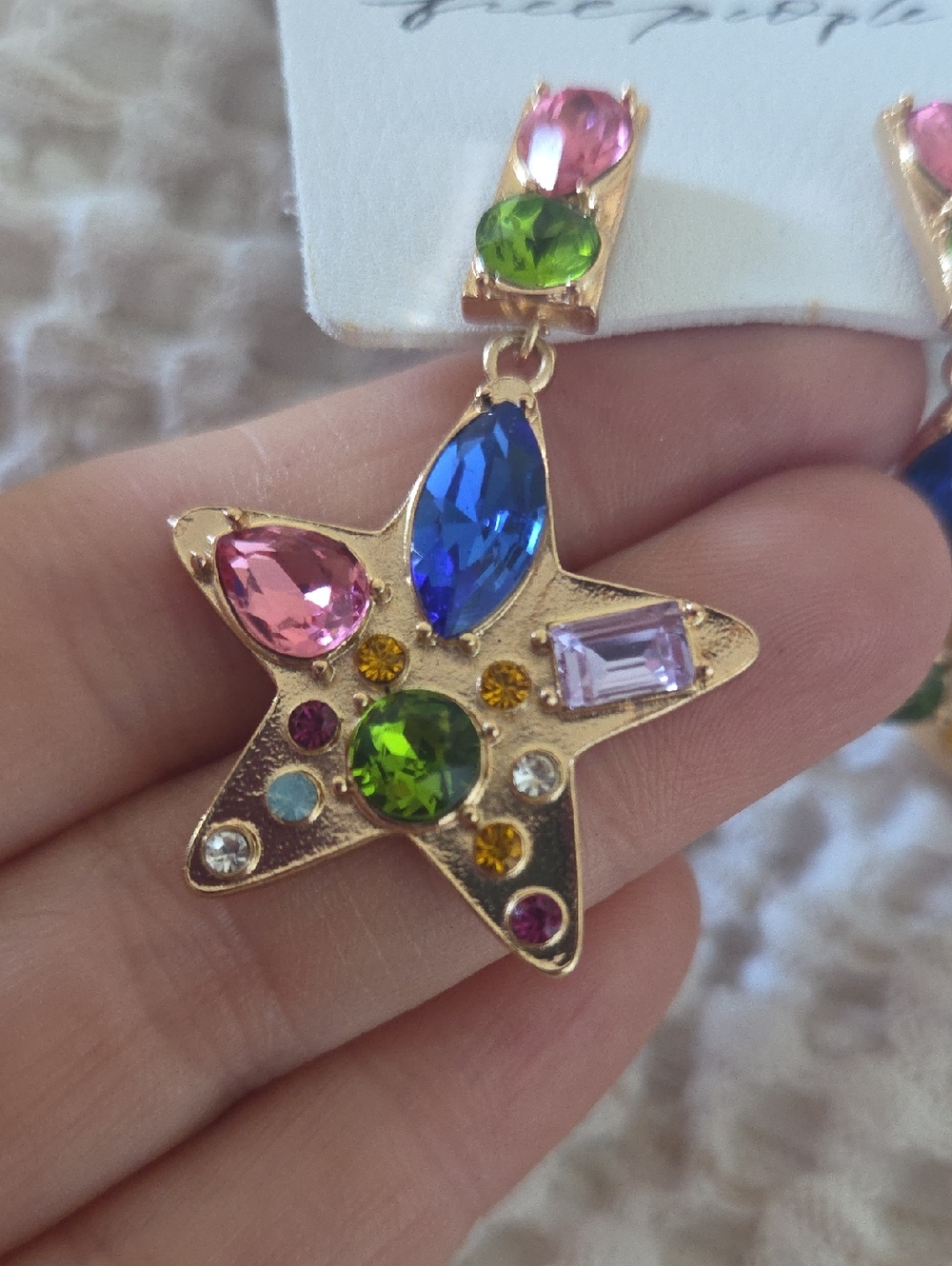 Free People NancyAnn Star Dangle Rhinestone Earrings - Picture 5 of 5